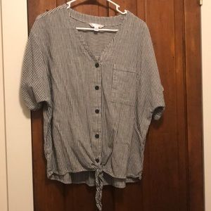 Grey and White Striped Tie-Waist Top